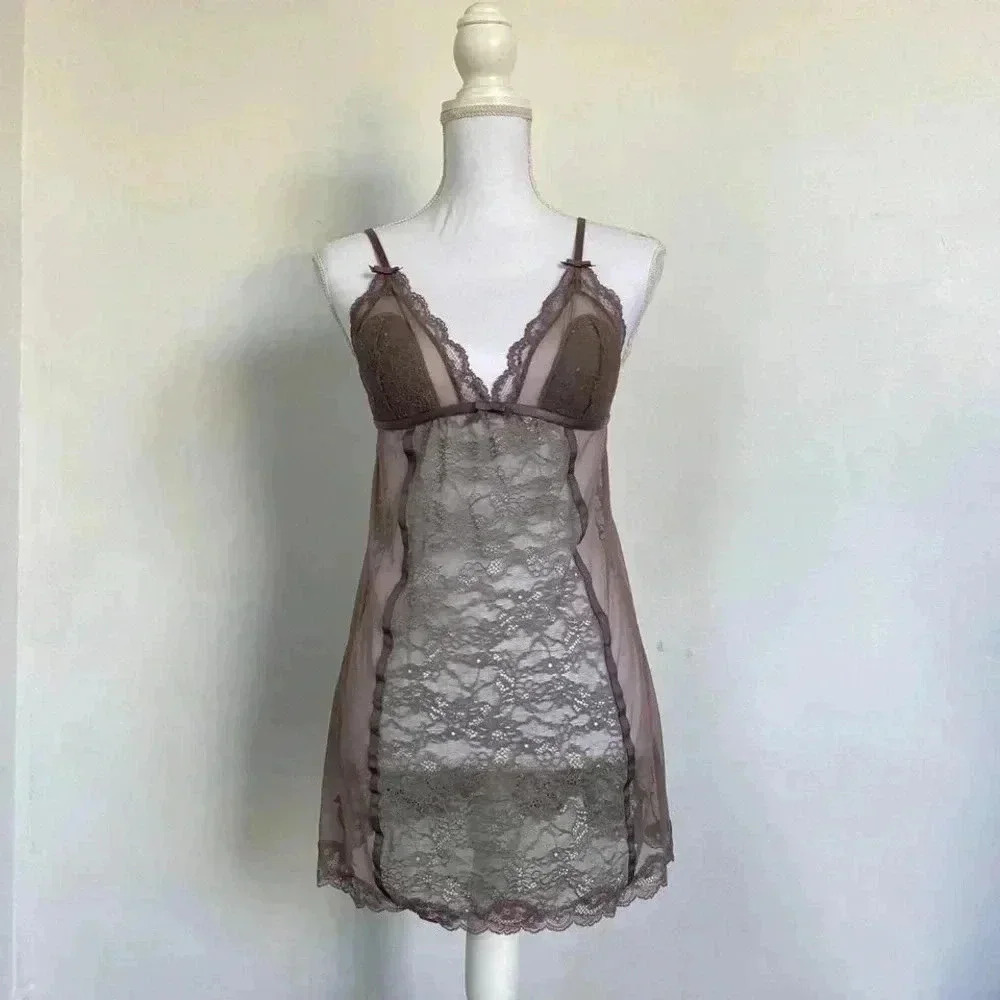 Victoria’s Secret dark grey lace lingerie dress.